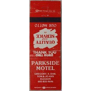 Vintage Matchbook Cover Parkside Motel Gregory SD South Dakota